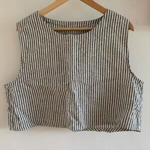 Striped Linen Crop Tank - Black and White